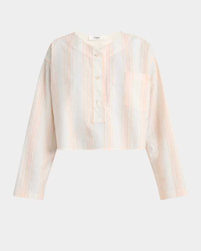 Striped Long-Sleeve Crop Top